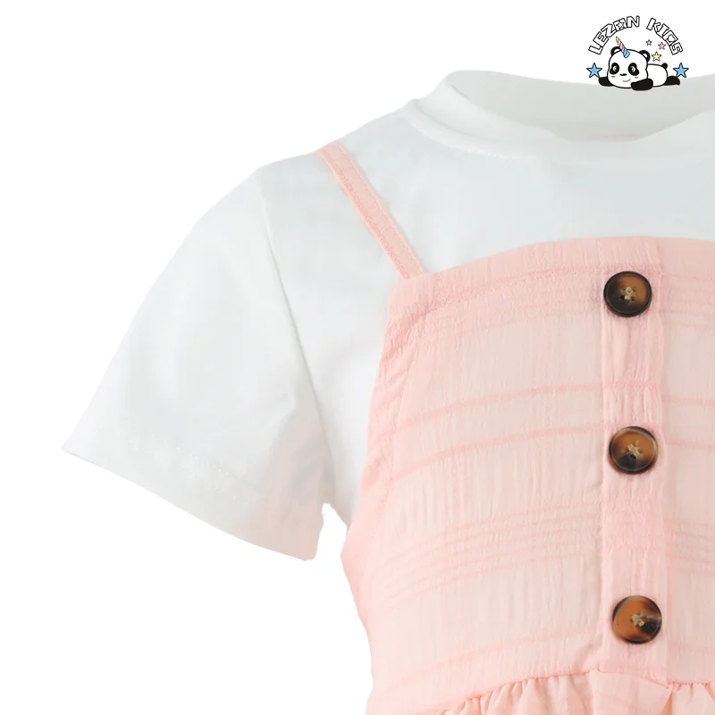LEZONKIDS - Vestido Cami de Verão Personalizável com Decote em V, Botões na Frente, Alças Espaguete e Bainha com Folhos para Meninas